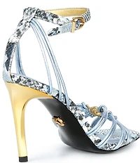 Donna Karan Brielle Snake Print High Heel Ankle Strap Stiletto Dress Sandals