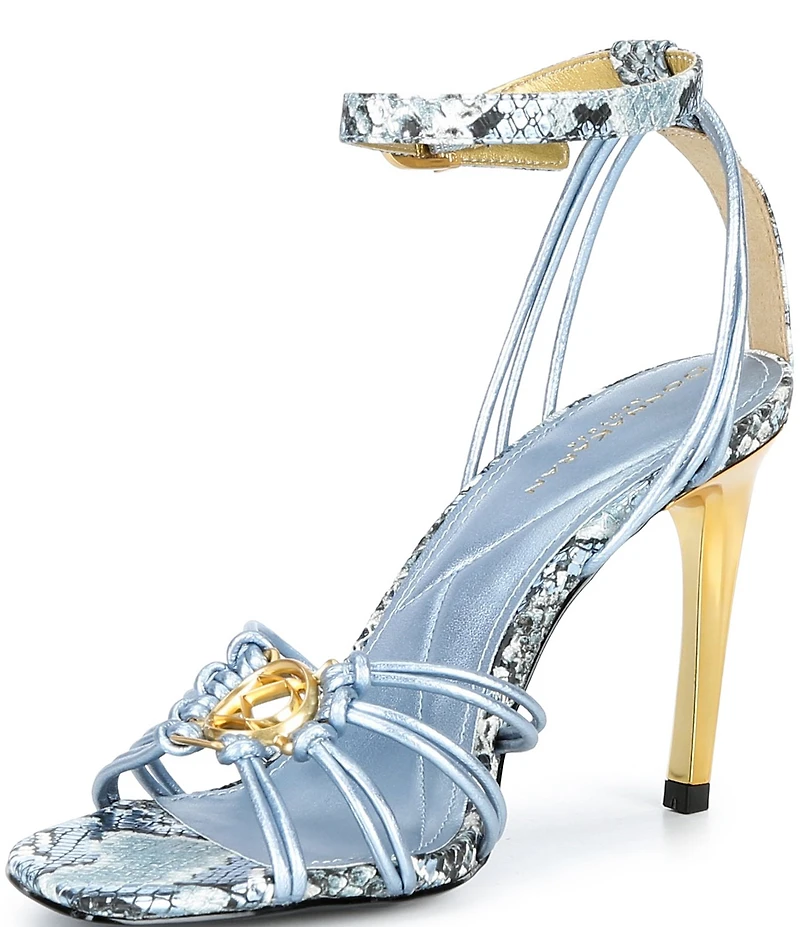 Donna Karan Brielle Snake Print High Heel Ankle Strap Stiletto Dress Sandals