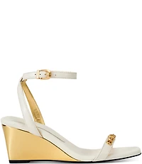 Donna Karan Bristan Leather Chain Hardware Ankle Wrap Wedge Sandals