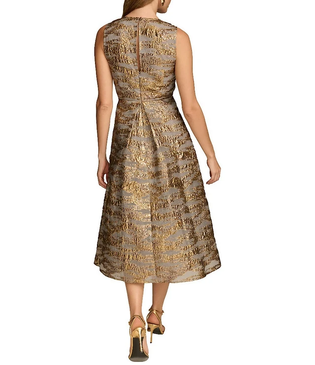 Donna Karan Brocade Crew Neck Sleeveless Metallic A-Line Midi Dress |  Liberty Center