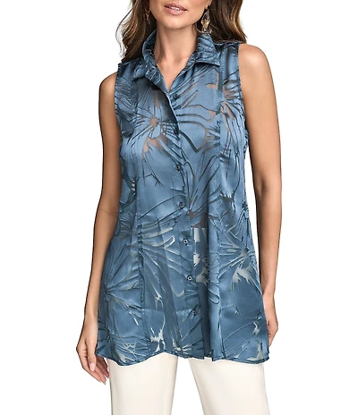 Donna Karan Burnout Sleeveless Button Front Tunic