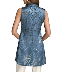 Donna Karan Burnout Sleeveless Button Front Tunic