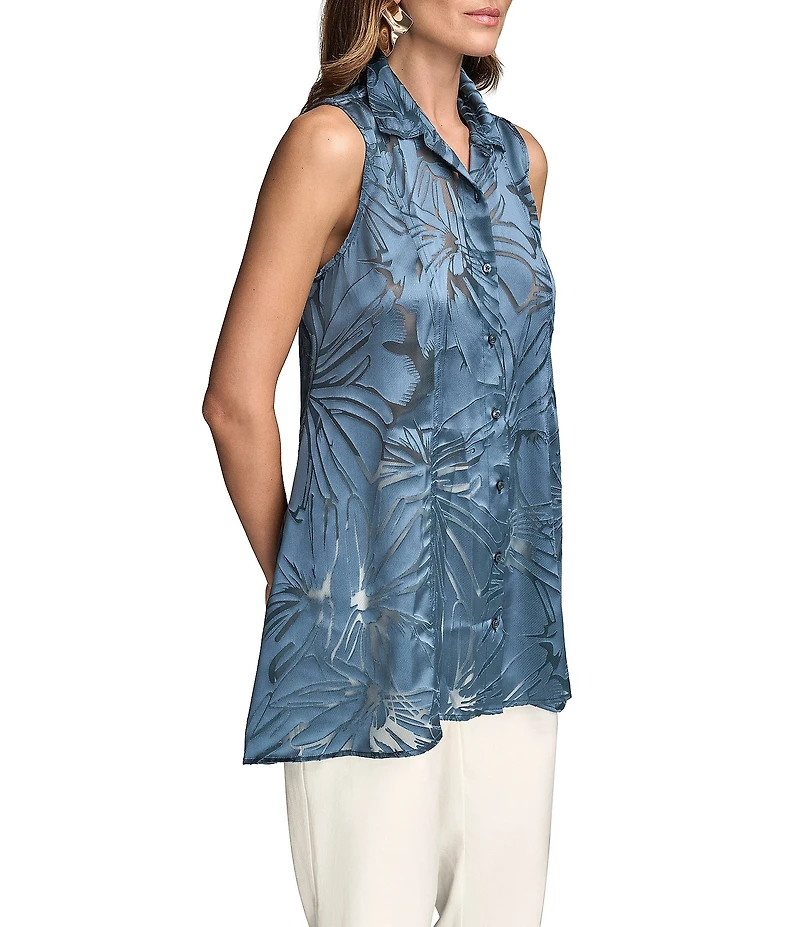 Donna Karan Burnout Sleeveless Button Front Tunic