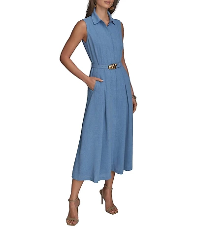 Donna Karan Button Front A-Line Midi Dress