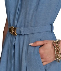 Donna Karan Button Front A-Line Midi Dress