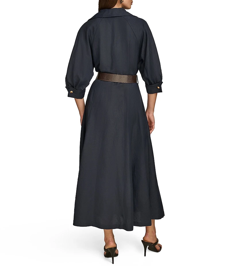 Donna Karan Button Front Belted Midi Dress