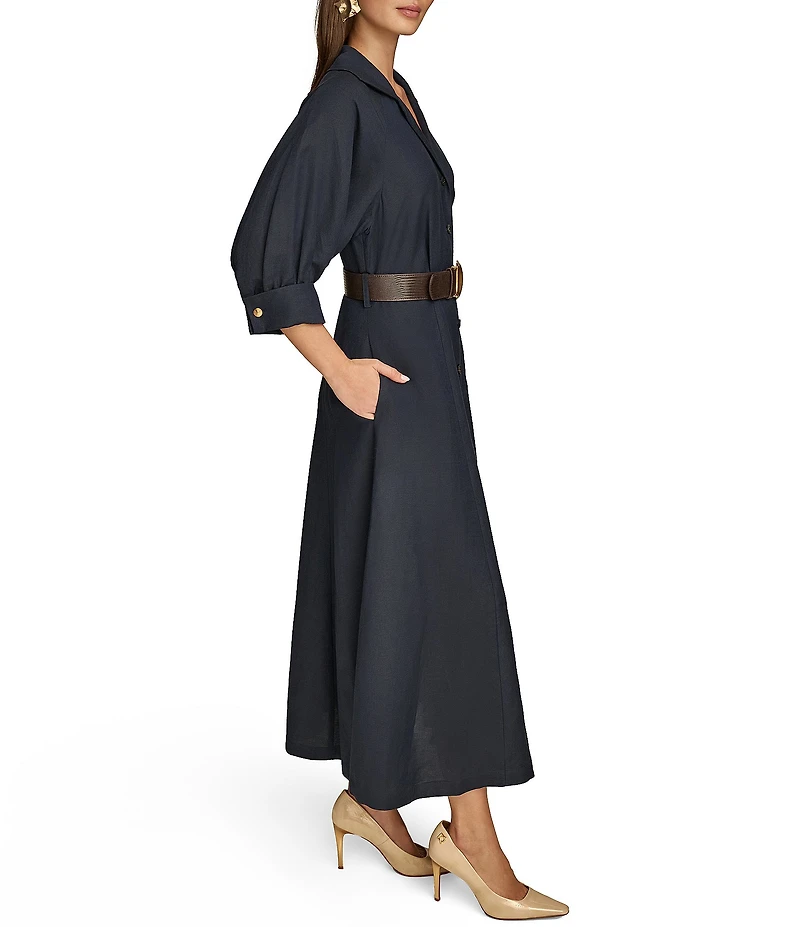 Donna Karan Button Front Belted Midi Dress