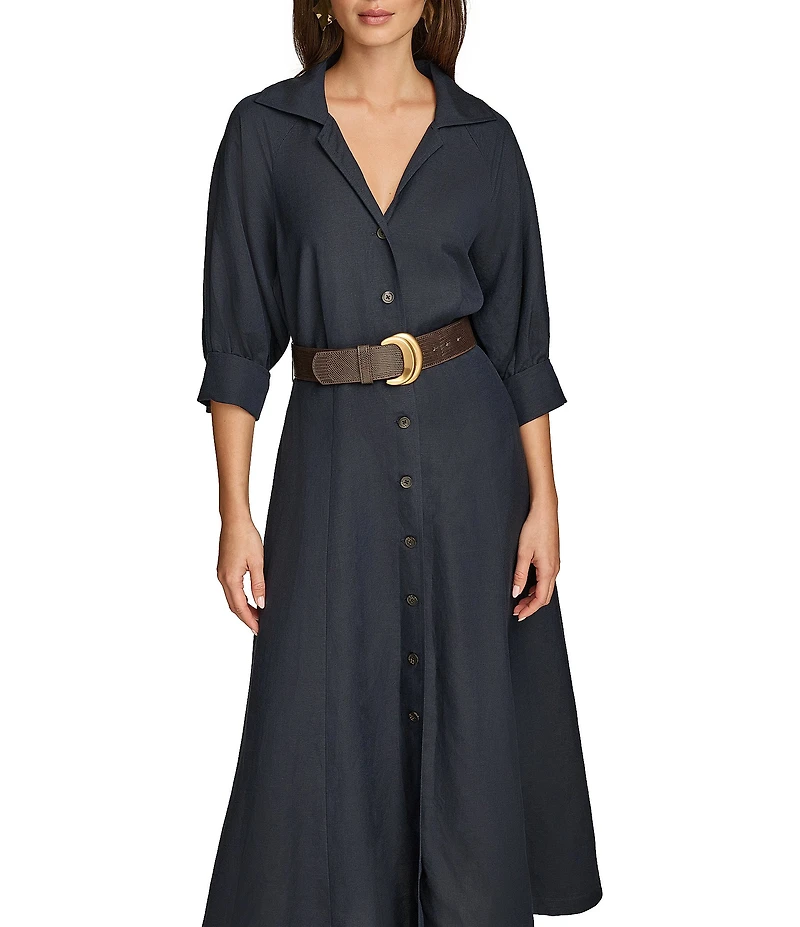 Donna Karan Button Front Belted Midi Dress