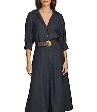 Donna Karan Button Front Belted Midi Dress