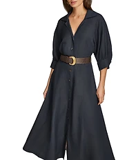 Donna Karan Button Front Belted Midi Dress