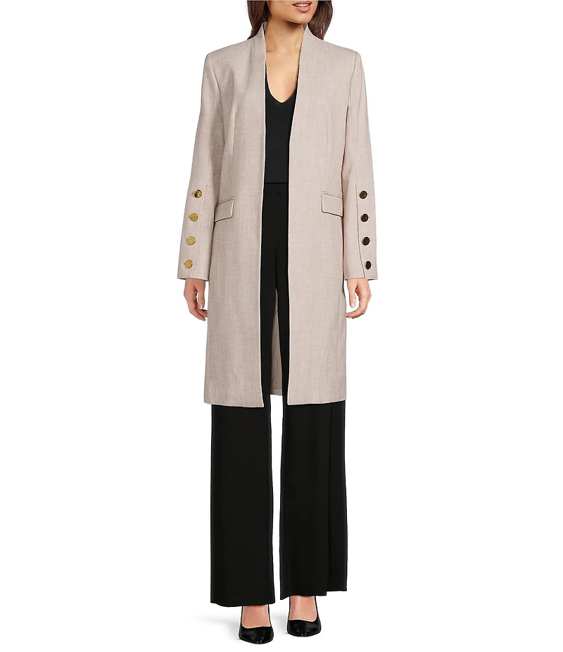 Donna Karan Button Sleeve Open Front Topper Jacket