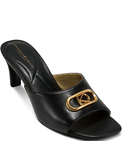 Donna Karan Byrony Leather Logo Kitten Heel Dress Slide Sandals