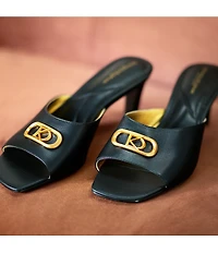 Donna Karan Byrony Leather Logo Ornament Dress Slide Sandals
