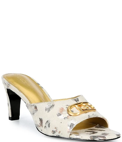 Donna Karan Byrony Metallic Leopard Print Slide Dress Sandals