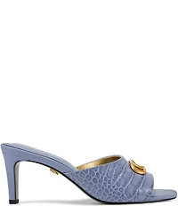 Donna Karan Byrony Mid Croco Print Logo Hardware Dress Slide Sandals