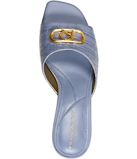 Donna Karan Byrony Mid Croco Print Logo Hardware Dress Slide Sandals