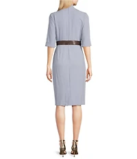 Donna Karan Cady Crepe V-Neck Short Sleeve Belted Sheath Dress