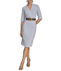 Donna Karan Cady Crepe V-Neck Short Sleeve Belted Sheath Dress
