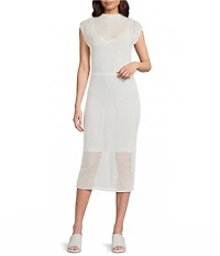 Donna Karan Cap Sleeve Mock Neck Knit Midi Dress