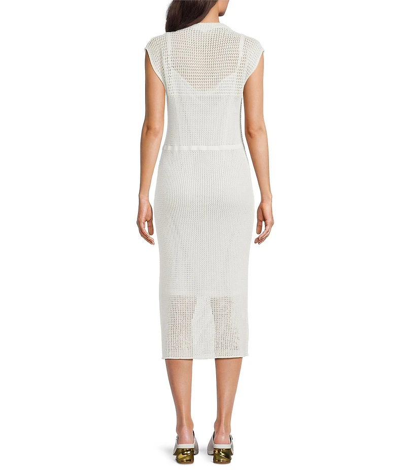 Donna Karan Cap Sleeve Mock Neck Knit Midi Dress
