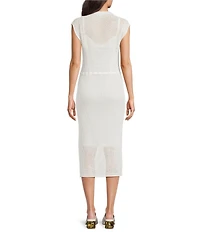 Donna Karan Cap Sleeve Mock Neck Knit Midi Dress