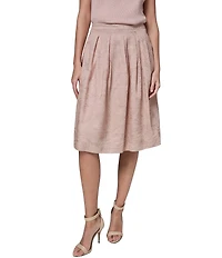Donna Karan Chain Stitch Embroidered Satin Pleated Knee Length A-Line Skirt
