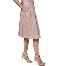 Donna Karan Chain Stitch Embroidered Satin Pleated Knee Length A-Line Skirt