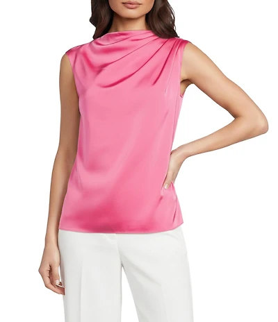 Donna Karan Charmeuse Cowl Neck Sleeveless Gathered Shoulder Blouse