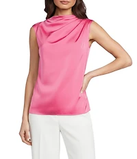 Donna Karan Charmeuse Cowl Neck Sleeveless Gathered Shoulder Blouse