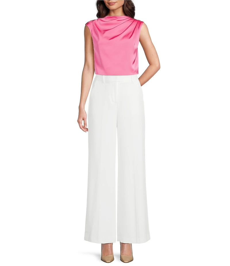 Donna Karan Charmeuse Cowl Neck Sleeveless Gathered Shoulder Blouse