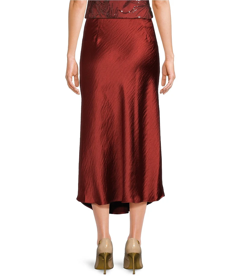 Donna Karan Charmeuse Flat Front Elastic Waist Midi Length Skirt