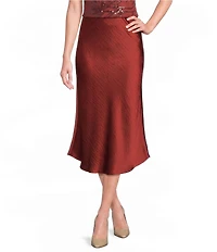 Donna Karan Charmeuse Flat Front Elastic Waist Midi Length Skirt