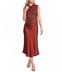 Donna Karan Charmeuse Flat Front Elastic Waist Midi Length Skirt