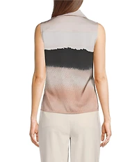 Donna Karan Charmeuse Stripe Point Collar Sleeveless Pointy Hem Button Front Blouse