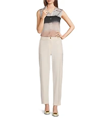 Donna Karan Charmeuse Stripe Point Collar Sleeveless Pointy Hem Button Front Blouse