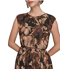 Donna Karan Chiffon Floral Print Cap Sleeve Belted Midi Dress