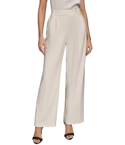 Donna Karan City Bi-Stretch High Rise Pleated Wide Leg Pants