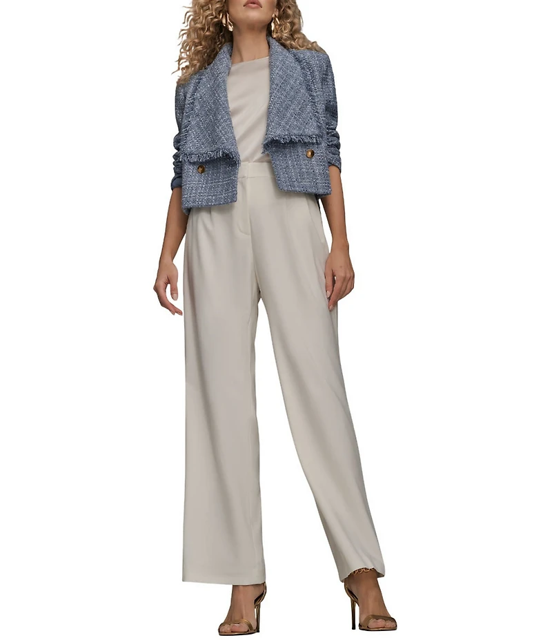 Donna Karan City Bi-Stretch High Rise Pleated Wide Leg Pants