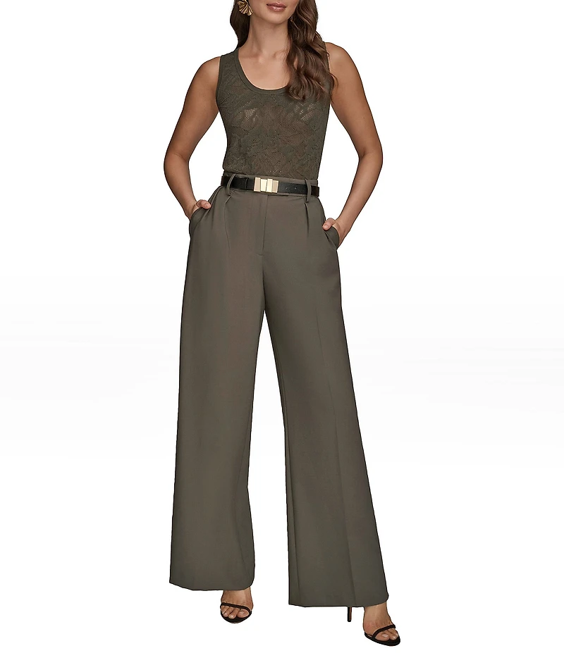 Donna Karan City Bi-Stretch Pleated Wide Leg Pants