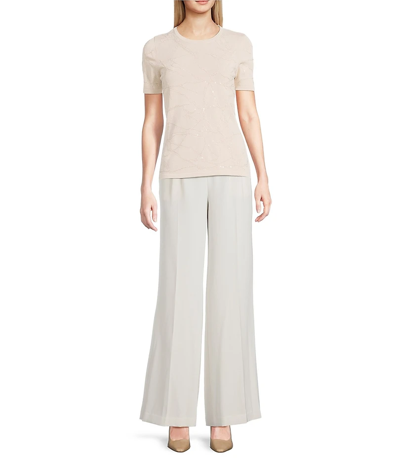 Donna Karan Clear Sequin Embellished Short Sleeve Top