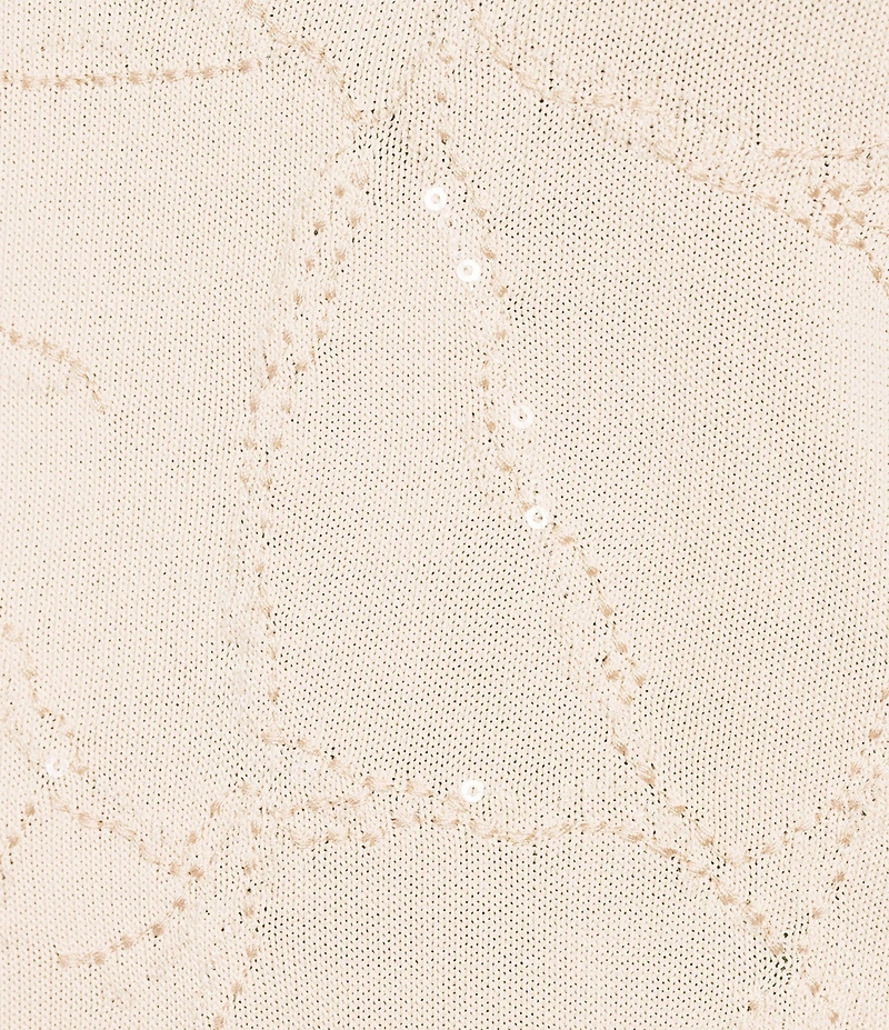 Donna Karan Clear Sequin Embellished Short Sleeve Top