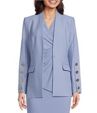 Donna Karan Collarless Button Hardware 1-Button Jacket