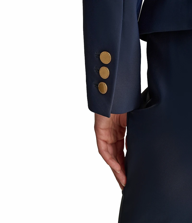 Donna Karan Collarless Gold Bar Hardware Snap Front Jacket