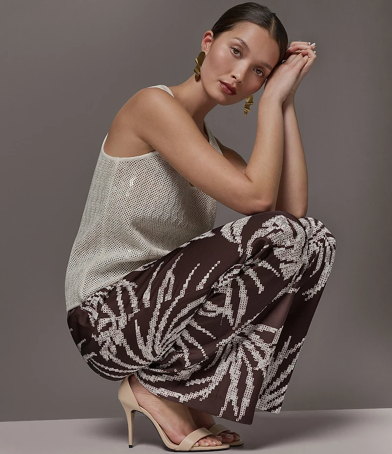 Donna Karan Coordinating Cotton Sateen High-Rise Wide Leg Pants