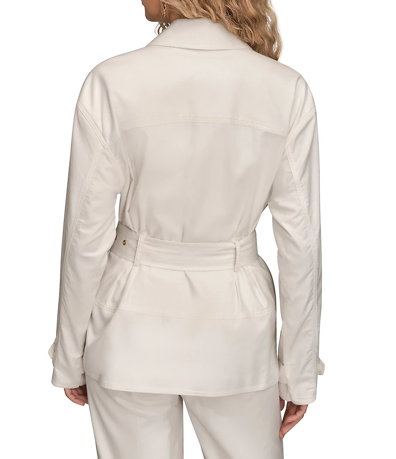 Donna Karan Coordinating Cotton Twill Point Collar Long Sleeve Belted Utility Jacket
