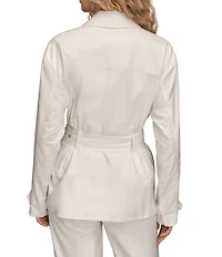 Donna Karan Coordinating Cotton Twill Point Collar Long Sleeve Belted Utility Jacket