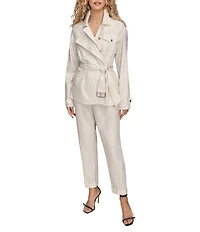 Donna Karan Coordinating Cotton Twill Point Collar Long Sleeve Belted Utility Jacket