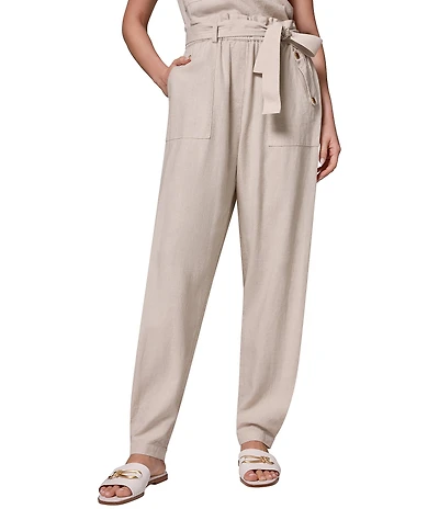 Donna Karan Coordinating Linen Blend High-Rise Utility Straight-Leg Paperbag Ankle Pants