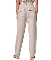 Donna Karan Coordinating Linen Blend High-Rise Utility Straight-Leg Paperbag Ankle Pants