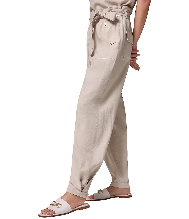 Donna Karan Coordinating Linen Blend High-Rise Utility Straight-Leg Paperbag Ankle Pants